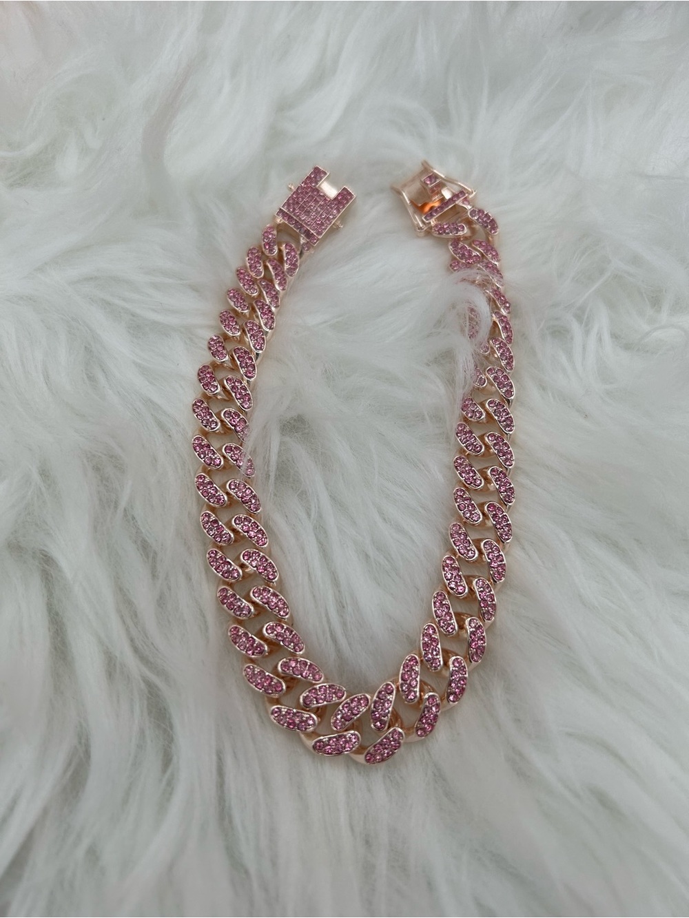 Pink Rhinestone Cuban Link Pet Collar (11.5")